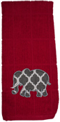 Lattice Applique Elephant Crimson Dish Towel